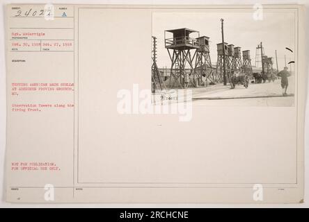 Sgt. McGarrigle ha testato conchiglie di fabbricazione americana all'Aberdeen Proving Grounds, Maryland. La foto raffigura le torri di osservazione lungo il fronte di tiro. Questa foto non è adatta per la pubblicazione ed è esclusivamente per uso ufficiale. Immagine rilasciata con il numero assegnato 24022. Foto Stock