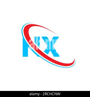 Logo NX N X Letter. Lettera iniziale NX Linked Circle Upercase monogram logo rosso e blu. Logo NX, design N X. Illustrazione Vettoriale