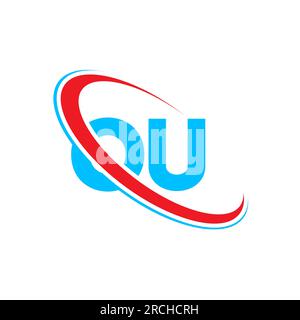 Logo o U U Letter. Lettera iniziale OU Linked Circle Upercase monogram logo rosso e blu. Logo OU, design o U Illustrazione Vettoriale