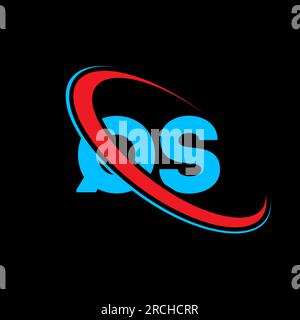 Logo QS Q S Letter. Lettera iniziale del logo QS con cerchio collegato in maiuscolo, rosso e blu. Logo QS, design Q S. qs, q s Illustrazione Vettoriale