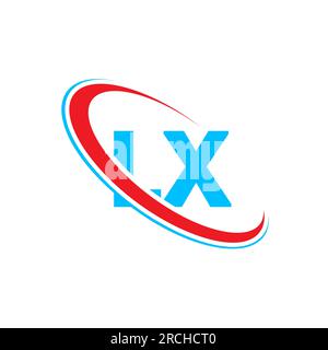 Logo LX L X Letter. Lettera iniziale LX Linked Circle Upercase monogram logo rosso e blu. Logo LX, design L X. Illustrazione Vettoriale