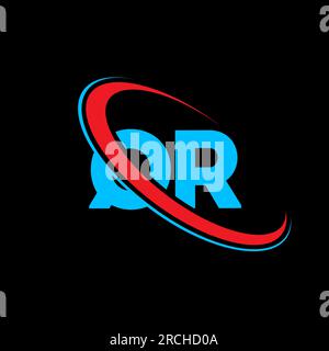 Logo QR Q R Letter. Logo rosso e blu del monogramma maiuscolo del cerchio QR della lettera iniziale. Logo QR, design Q R. qr, q r Illustrazione Vettoriale