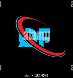 Logo QF Q F Letter. Lettera iniziale QF, cerchio collegato, monogramma maiuscolo, rosso e blu. Logo QF, design Q F. qf, q f Illustrazione Vettoriale