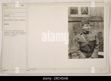 Generale di brigata Paul B. Malone, comandante della 10th Brigade, 5th Division, a Longuyon, Meurthe Moselle, Francia. Fotografia scattata dal tenente Fox il 24 novembre 1918. Foto Stock