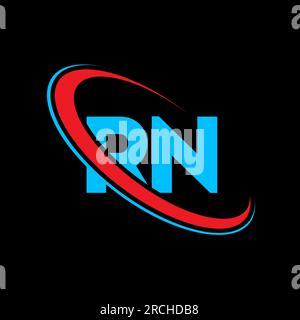 Logo RN R N Letter. Logo rosso e blu con lettera iniziale RN collegata al cerchio in maiuscolo. Logo RN, design R N. rn, r n Illustrazione Vettoriale