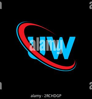 Logo UW U W Letter. Lettera iniziale UW, cerchio collegato, monogramma maiuscolo, rosso e blu. Logo UW, design U W. uw, u w Illustrazione Vettoriale
