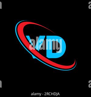 Logo VD V D Letter. Lettera iniziale VD, cerchio collegato, monogramma maiuscolo, rosso e blu. Logo VD, design V D. vd, v d Illustrazione Vettoriale