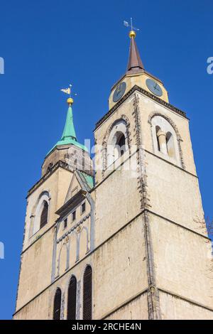 Torri della storica St Chiesa di Giovanni a Magdeburgo, Germania Foto Stock