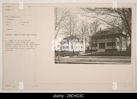 La fotografia mostra una vista generale di Fort Washington, con il colonnello W.E. La residenza di Ellis sulla destra. Il colonnello Ellis è il comandante della difesa costiera di ft. Washington e ft. Hunt. A sinistra si trova la residenza del secondo ufficiale in comando. Questa foto è stata scattata il 3 maggio 1919 e ricevuta il 29 aprile 1919. Il numero della descrizione è 1890ED, e il fotografo è identificato come Sergente Combs, S.C. Foto Stock