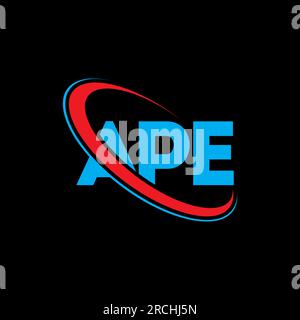 Logo APE. APE Letter. Logo APE Letter. Iniziali logo APE associato a un logo con cerchio e monogramma maiuscolo. APE tipografia per tecnologia, affari Illustrazione Vettoriale