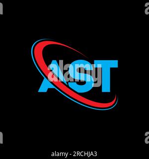 Logo AST. Lettera AST. Logo AST Letter. Iniziali logo AST associato a un logo con cerchio e monogramma maiuscolo. Tipografia AST per tecnologia, attività commerciali Illustrazione Vettoriale