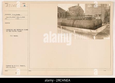 Vista interna ed esterna dello stabilimento di Toloul durante la prima guerra mondiale La foto mostra 11 serbatoi. L'immagine è stata scattata dall'N.A. Pettini il 15 febbraio 1919 e con il numero 37146. È stato approvato dal M.I.D. censor il 19 febbraio 1919. Foto Stock