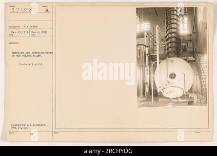 Vista interna ed esterna dello stabilimento di Toloul, scattata il 6 febbraio 1919. La fotografia mostra ancora un petrolio greggio. E' stato approvato dal M.I.D. Censor il 19 febbraio 1919. Il numero assegnato a questa fotografia è 937155. Foto Stock