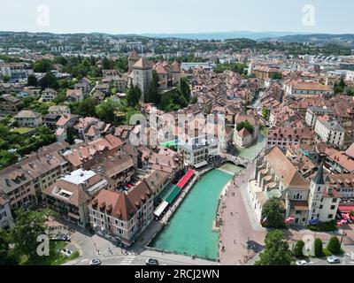 Annecy France, drone del centro storico, aereo Foto Stock