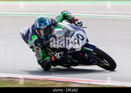 Montmelo, Spagna. 14 luglio 2023. Luca Agostinelli di Igaxteam con Honda durante la categoria European Talent Cup del Campionato del mondo Finetwork FIM JuniorGP di Barcellona si disputerà sul circuito di Barcellona a Montmelo, in Spagna. Credito: DAX Images/Alamy Live News Foto Stock