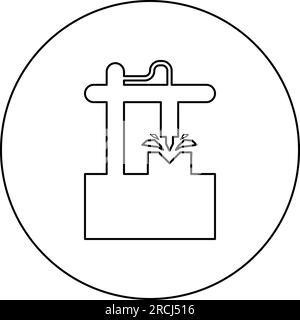 Tecnologia di fresatura 3D CNC icona concetto automatizzata in cerchio rotondo colore nero illustrazione vettoriale immagine contorno linea di contorno stile sottile semplice Illustrazione Vettoriale