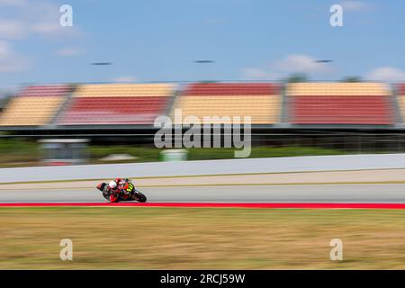 Montmelo, Spagna. 14 luglio 2023. Mattia Volpi dall'Italia del team MMR con Kalex durante la categoria Moto 2 del Campionato del mondo Finetwork FIM JuniorGP di Barcellona round sul Circuit de Barcelona di Montmelo, in Spagna. Credito: DAX Images/Alamy Live News Foto Stock