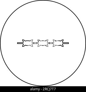 Icona del concetto di prigione a filo spinato in cerchio rotondo di colore nero illustrazione vettoriale immagine contorno linea di contorno linea sottile semplice Illustrazione Vettoriale