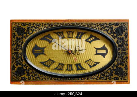 Vecchio orologio da tavolo meccanico retro sfondo bianco Foto Stock