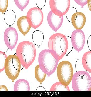 Palloncini rosa e dorati senza cuciture. Sfondo celebrazione vettoriale. Illustrazione Vettoriale