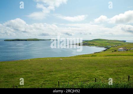 Sandwick, Sandsyre e Mousa villaggi e isole nelle Isole Shetland, Scozia. Foto Stock
