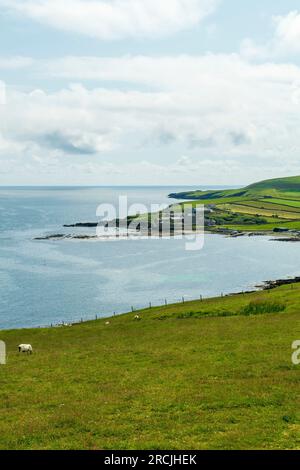 Sandwick, Sandsyre e Mousa villaggi e isole nelle Isole Shetland, Scozia. Foto Stock