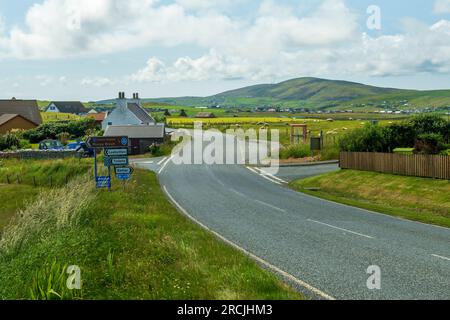 Sandwick, Sandsyre e Mousa villaggi e isole nelle Isole Shetland, Scozia. Foto Stock