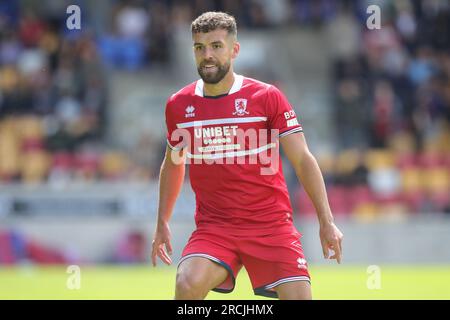 Tommy Smith n. 2 di Middlesbrough in azione durante la partita amichevole pre-stagionale York City vs Middlesbrough al LNER Community Stadium, York, Regno Unito, 15 luglio 2023 (foto di James Heaton/News Images) Foto Stock