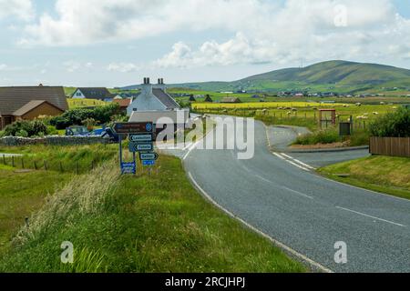 Sandwick, Sandsyre e Mousa villaggi e isole nelle Isole Shetland, Scozia. Foto Stock
