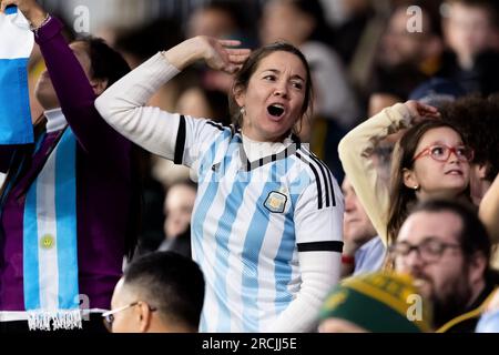 Sydney, Australia, 15 luglio 2023. Un tifoso argentino festeggia durante la partita del campionato di rugby tra Australia e Argentina al CommBank Stadium il 15 luglio 2023 a Sydney, in Australia. Crediti: Pete Dovgan/Speed Media/Alamy Live News Foto Stock