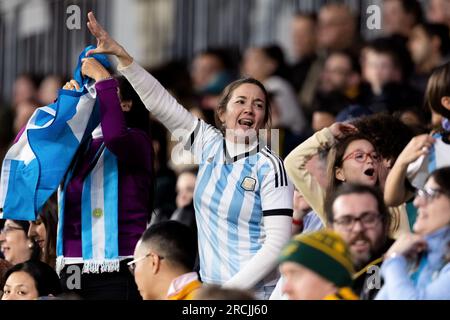 Sydney, Australia, 15 luglio 2023. Un tifoso argentino festeggia durante la partita del campionato di rugby tra Australia e Argentina al CommBank Stadium il 15 luglio 2023 a Sydney, in Australia. Crediti: Pete Dovgan/Speed Media/Alamy Live News Foto Stock