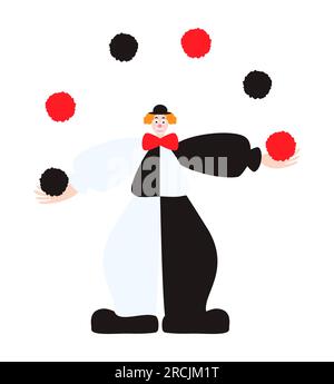 Clown juggler. Illustrazione dell'artista circense elemento di progettazione della vista frontale isolato su sfondo bianco illustrazione vettoriale Illustrazione Vettoriale