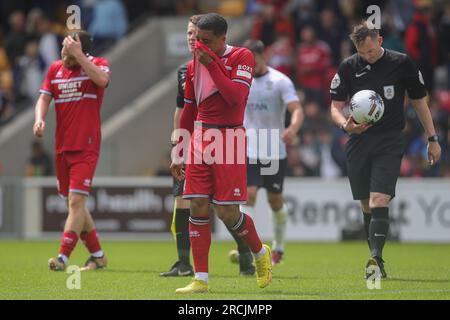 York, Regno Unito. 15 luglio 2023. I giocatori frustrati del Middlesbrough escono a metà tempo durante la partita amichevole pre-stagionale York City vs Middlesbrough al LNER Community Stadium, York, Regno Unito, 15 luglio 2023 (foto di James Heaton/News Images) a York, Regno Unito il 7/15/2023. (Foto di James Heaton/News Images/Sipa USA) credito: SIPA USA/Alamy Live News Foto Stock