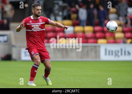 Tommy Smith n. 2 di Middlesbrough in azione durante la partita amichevole pre-stagionale York City vs Middlesbrough al LNER Community Stadium, York, Regno Unito, 15 luglio 2023 (foto di James Heaton/News Images) Foto Stock