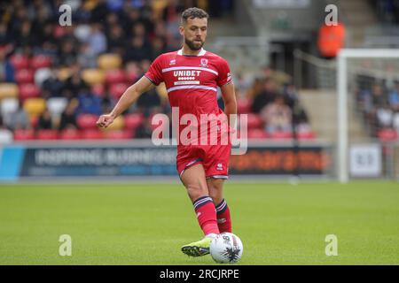 Tommy Smith #2 di Middlesbrough al ballo durante la partita amichevole pre-stagionale York City vs Middlesbrough al LNER Community Stadium, York, Regno Unito, 15 luglio 2023 (foto di James Heaton/News Images) Foto Stock