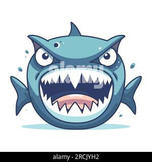 Icona del logo Angry Blue SHARK. Immagine di squalo arrabbiato isolato su bianco. Illustrazione vettoriale. Illustrazione Vettoriale