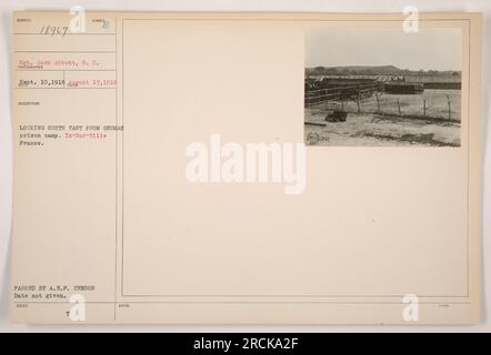 Il sergente Jack Abbott del Signal Corps ha catturato questa foto il 10 settembre 1918, vicino al campo di prigionia tedesco a IS-Sur-Tille, in Francia. L'immagine mostra una vista che guarda a sud-est dal campo. È stato approvato dalla censura A.E.F. ma la data esatta di emissione è sconosciuta. Foto Stock