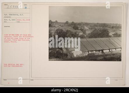 Il sergente Eikelberry scattò questa foto il 30 settembre 1918 a Ville sur Cousance, Mosa, Francia. La vista mostra la città dove si trova attualmente il quartier generale del 5th Army Corps. Questa immagine è destinata esclusivamente all'uso ufficiale e non alla pubblicazione. Foto Stock