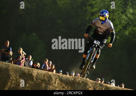 Jablonec nad Nisou, Repubblica Ceca. 15 luglio 2023. Il pilota Tomas Slavik della Repubblica Ceca in azione durante la gara JBC 4X Revelations a Jablonec nad Nisou, Repubblica Ceca, 15 luglio 2023. Crediti: Radek Petrasek/CTK Photo/Alamy Live News Foto Stock