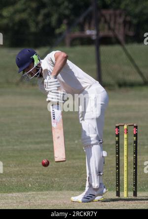 East Dean e Friston contro Seaford. Partita di cricket di sabato pomeriggio nel Sussex. Foto Stock