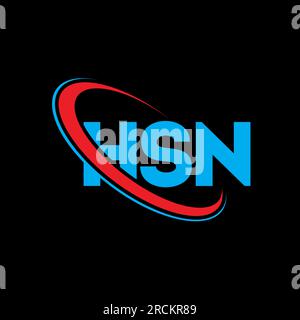 Logo HSN. Lettera HSN. Logo HSN Letter. Logo HSN con logo circolare e monogramma maiuscolo. Tipografia HSN per la tecnologia e le attività commerciali Illustrazione Vettoriale