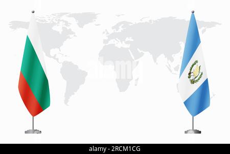 Bulgaria e Guatemala bandiere per un incontro ufficiale sullo sfondo della mappa mondiale. Illustrazione Vettoriale