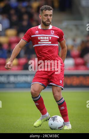 Tommy Smith #2 di Middlesbrough al ballo durante la partita amichevole pre-stagionale York City vs Middlesbrough al LNER Community Stadium, York, Regno Unito, 15 luglio 2023 (foto di James Heaton/News Images) Foto Stock