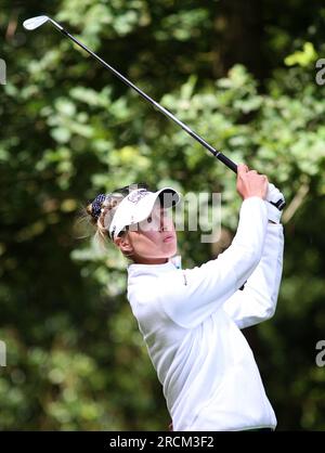 Nelly Korda nel secondo giorno dell'Aramco Team Series 2023 al Centurion Club, Hertfordshire. Data foto: Sabato 15 luglio 2023. Foto Stock