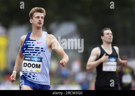 Heusden Zolder, Belgio. 15 luglio 2023. Il belga Alexander Doom raffigurato in azione durante la 44a edizione della riunione di atletica leggera di Nacht van de Atletiek a Heusden-Zolder, sabato 15 luglio 2023. BELGA PHOTO KRISTOF VAN ACCOM Credit: Belga News Agency/Alamy Live News Foto Stock