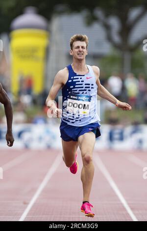 Heusden Zolder, Belgio. 15 luglio 2023. Il belga Alexander Doom raffigurato in azione durante la 44a edizione della riunione di atletica leggera di Nacht van de Atletiek a Heusden-Zolder, sabato 15 luglio 2023. BELGA PHOTO KRISTOF VAN ACCOM Credit: Belga News Agency/Alamy Live News Foto Stock