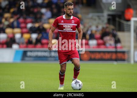 York, Regno Unito. 15 luglio 2023. Tommy Smith #2 di Middlesbrough sul pallone durante l'amichevole pre-stagionale York City vs Middlesbrough al LNER Community Stadium, York, Regno Unito, 15 luglio 2023 (foto di James Heaton/News Images) a York, Regno Unito il 7/15/2023. (Foto di James Heaton/News Images/Sipa USA) credito: SIPA USA/Alamy Live News Foto Stock