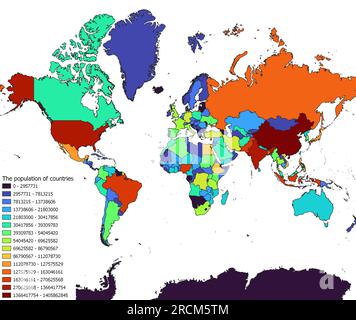 La mappa mondiale classificata per numero di abitanti dei paesi Foto Stock