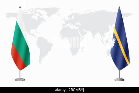Bulgaria e Nauru bandiere per un incontro ufficiale sullo sfondo della mappa mondiale. Illustrazione Vettoriale