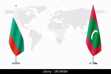 Bulgaria e Maldive bandiere per un incontro ufficiale sullo sfondo della mappa mondiale. Illustrazione Vettoriale